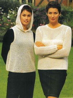 Hooded top and jumper with lace pattern
