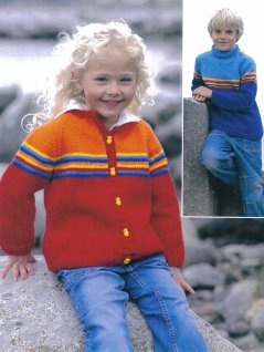 Raglan sweater and cardigan with striped trim