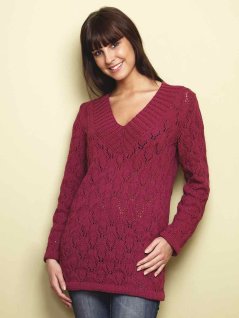 Lace-knit long sweater