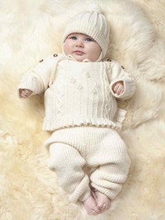 Baby sweater, cardigan with ears of corn, tights and hat