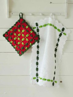 Crochet bag, towel and potholder