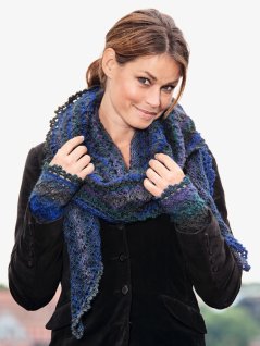 Patterned shawl and wrist warmers