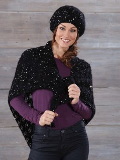 Beret and patterned shawl