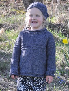 Raglan sweater with striped trim and hat