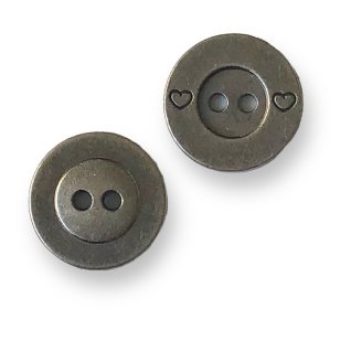 Button Heart Antique Silver Metal 15mm