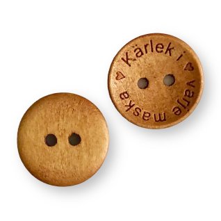 Button Love in every stitch Light brown Wood 18mm