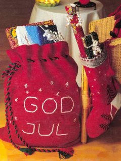 Crochet Christmas gift bag and knitted stocking