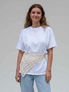 Patterned crocheted hip shawl