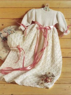 Knitted christening dress and hat