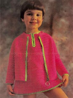 Crochet jacket and dress and knitted pants