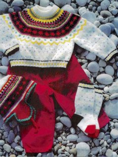 Circular knit yoke sweater with hat and socks