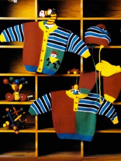 Sweater, cardigan, pants, hat and mittens