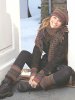 Beret, crochet scarf, leg and wrist warmers, ribbed knit hat and scarf