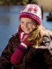 Patterned knitted hat and striped scarf