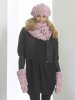 Cable-knit beret, hat, buttoned scarf, scarf polo and mittens