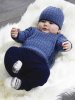 Textured knit sweater and hat and plain knit pants