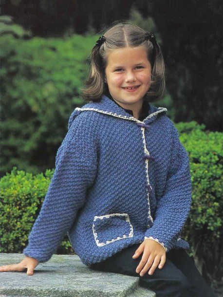 Children's jacket with hood and crocheted edges