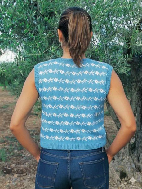Women's sleeveless jumper with floral borders