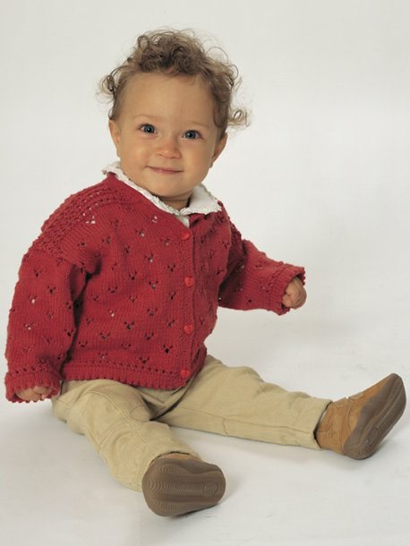 Cardigan, hat and blanket in lace pattern or structure