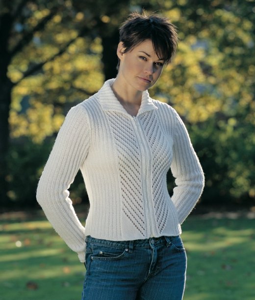 Cardigan with lace pattern and rib