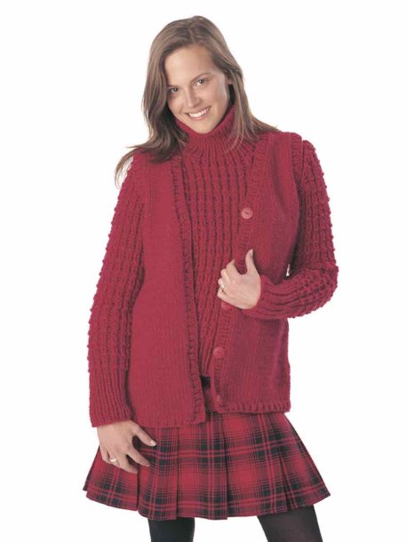 Structured knit sweater and plain knit vest