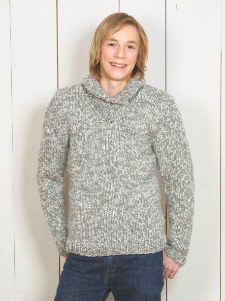 Shawl collar sweater and polo, ribbed knit hat and scarf