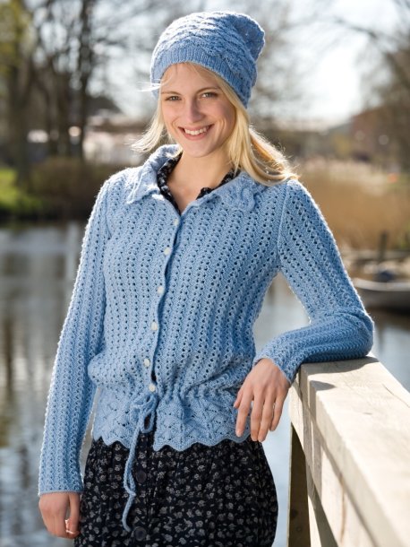 Patterned cardigan and hat