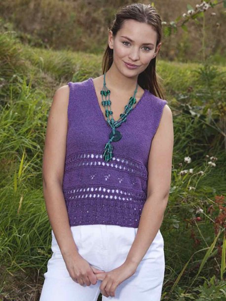 Cardigan and tank top with lace-knit border