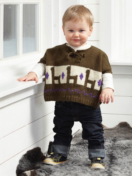 Cardigan, sweater and poncho with llamas, hat and socks