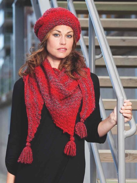 Patterned knitted shawl and hat