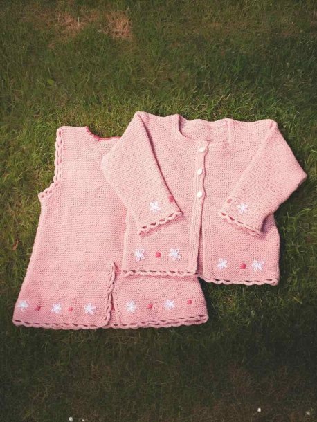 Garter stitch dress and cardigan