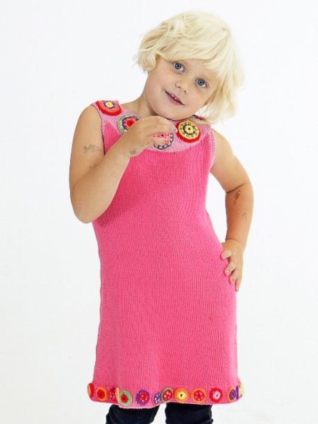 Knitted dress with crochet flowers