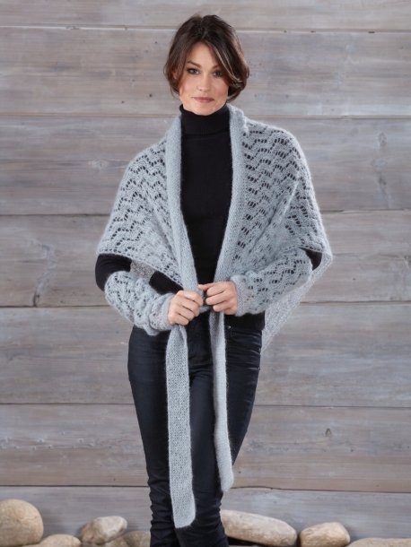 Knitted shawl and wrist warmers