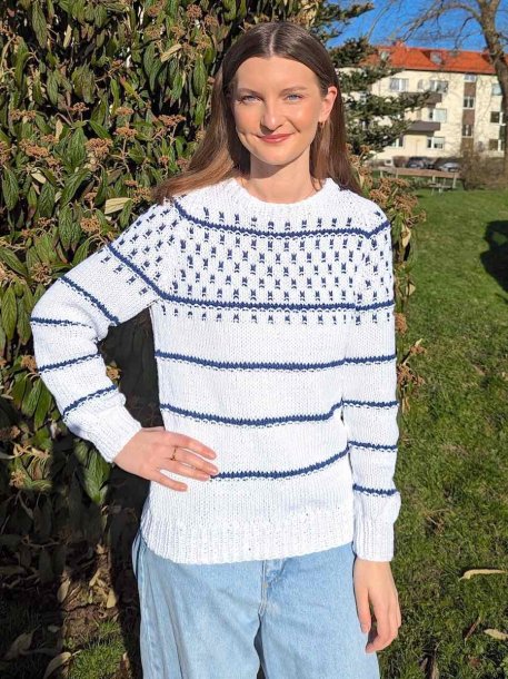 Raglan sweater with patterned border