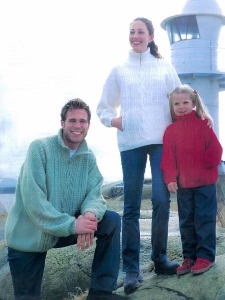 Pullover with double garter stitch and cable knits for the family